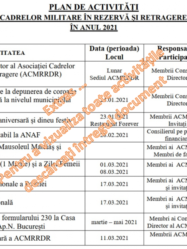 Plan de activități 2021